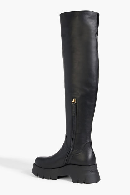 Gianvito Rossi Montey Leather Platform Over-The-Knee Boots Black Women's