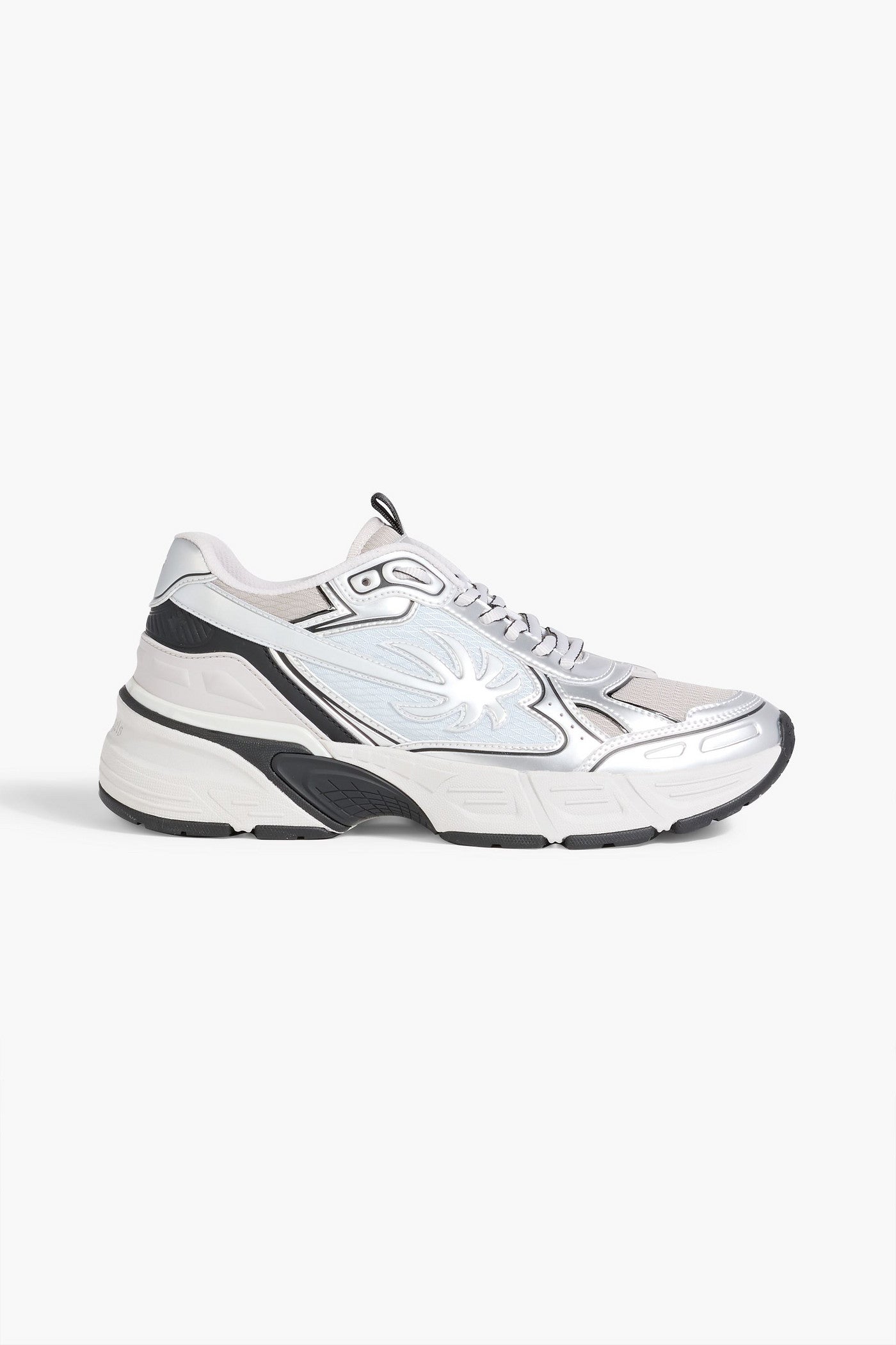 Palm Angels Metallic Leather And Mesh Sneakers Silver