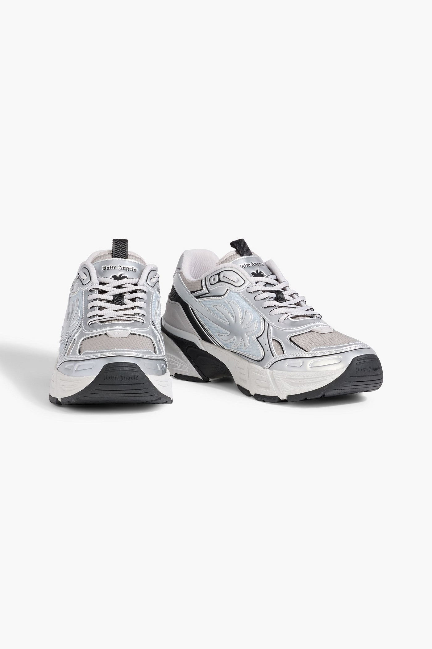 Palm Angels Metallic Leather And Mesh Sneakers Silver