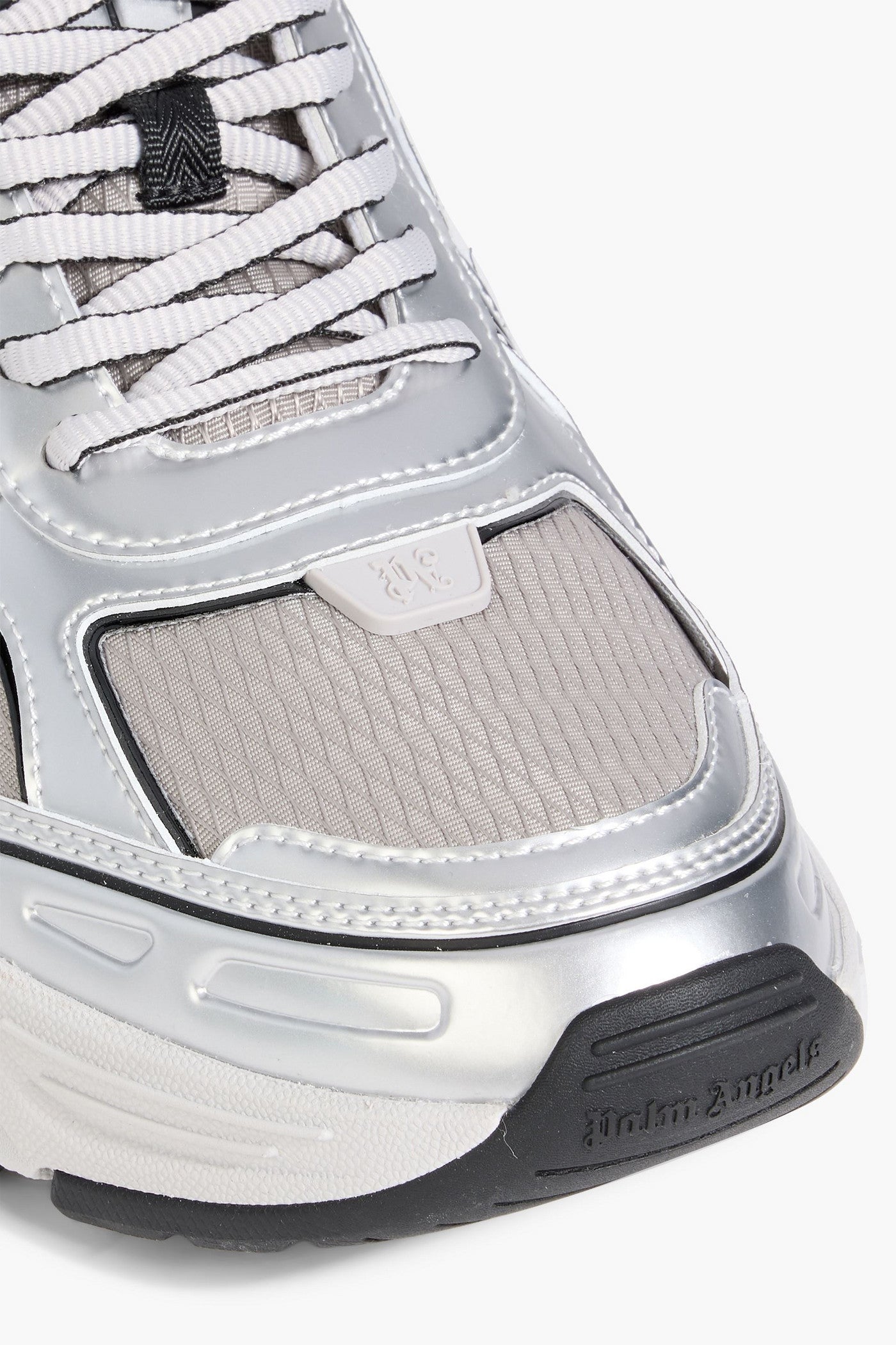 Palm Angels Metallic Leather And Mesh Sneakers Silver