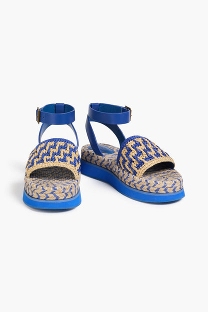 Farm Rio Leather And Faux Raffia Platform Sandals Navy Women's