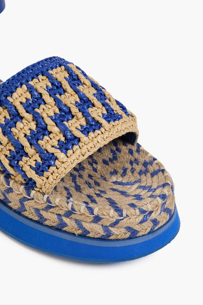 Farm Rio Leather And Faux Raffia Platform Sandals Navy Women's