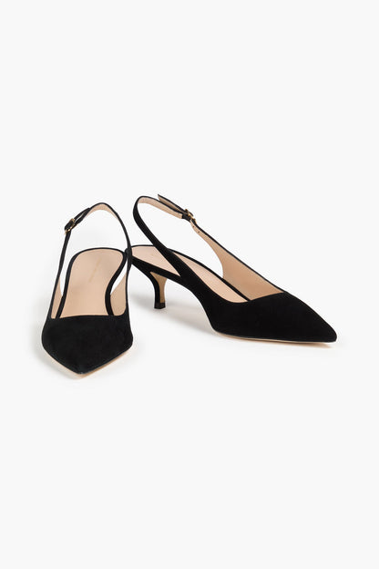 Stuart Weitzman Leigh 50 Suede Slingback Pumps Black Women's