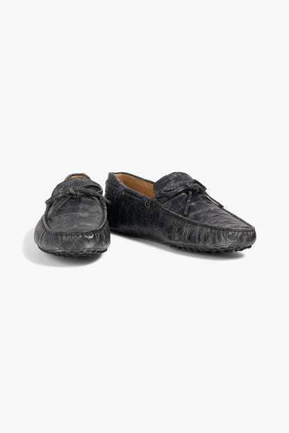 Tod's Heaven Lacetto Croc-Effect Leather Driving Shoes Charcoal