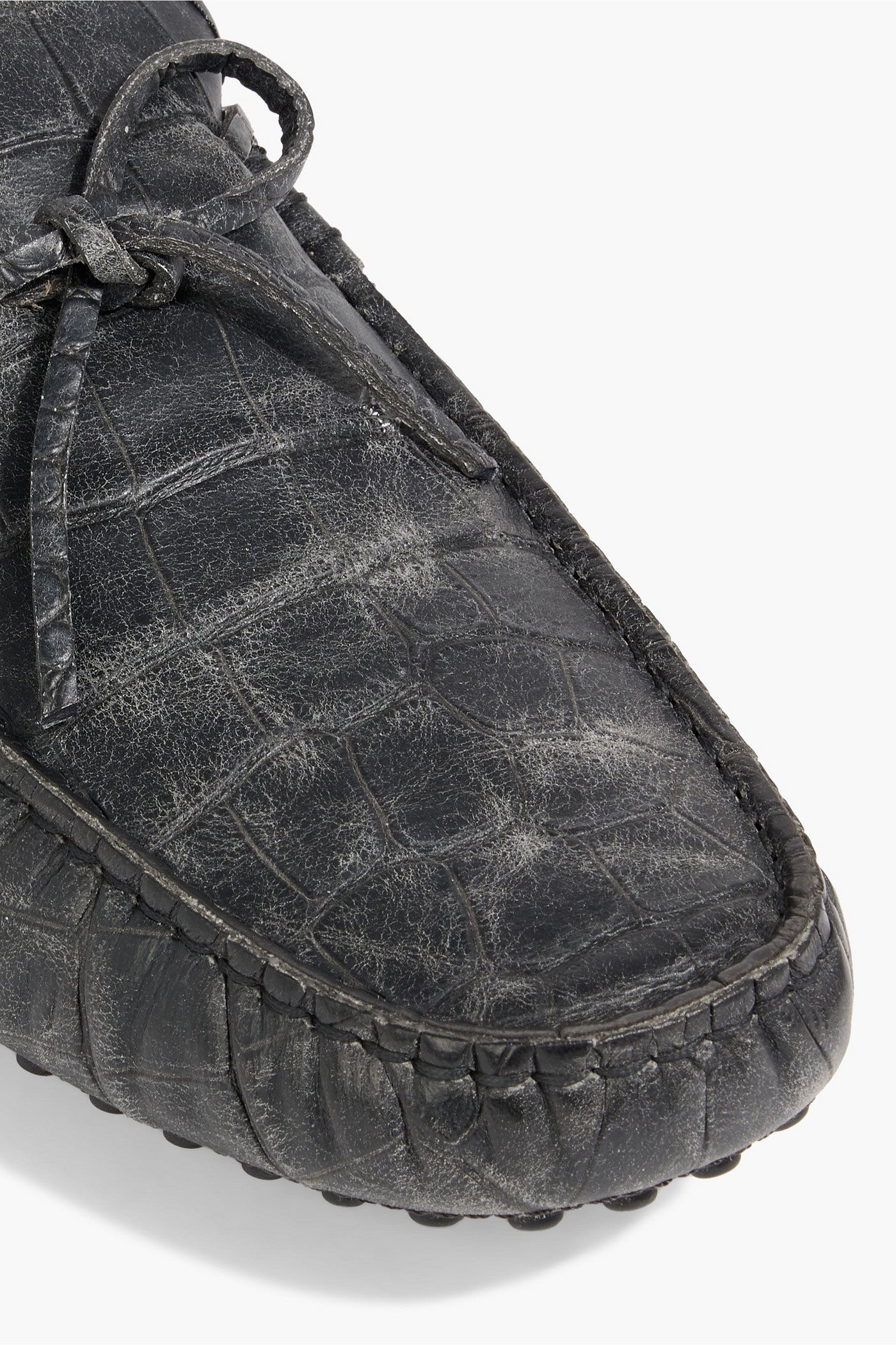 Tod's Heaven Lacetto Croc-Effect Leather Driving Shoes Charcoal
