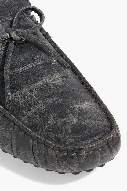 Tod's Heaven Lacetto Croc-Effect Leather Driving Shoes Charcoal