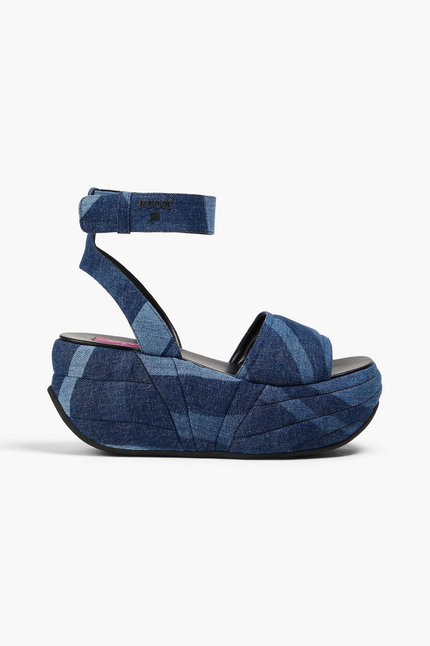 Pucci Quilted Printed Denim Platform Sandals Mid Denim Women's