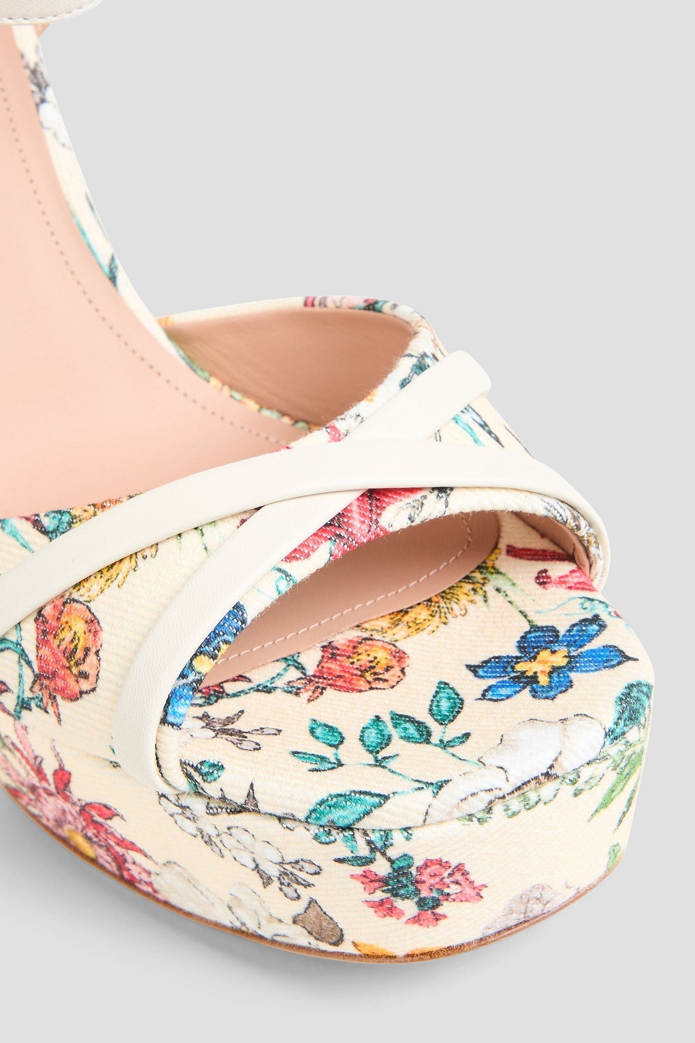 Malone Souliers Keaton Floral-Print Faille Platform Sandals Cream Women's