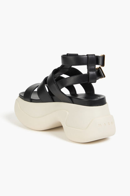Marni Leather Exaggerated-Sole Sandals Black Women's