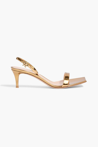 Gianvito Rossi Ribbon 55 Mirrored-Leather Slingback Sandals Gold Women's