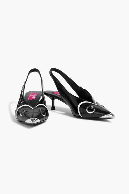 Pucci Embellished Smooth And Patent-Leather Slingback Pumps Black Women's