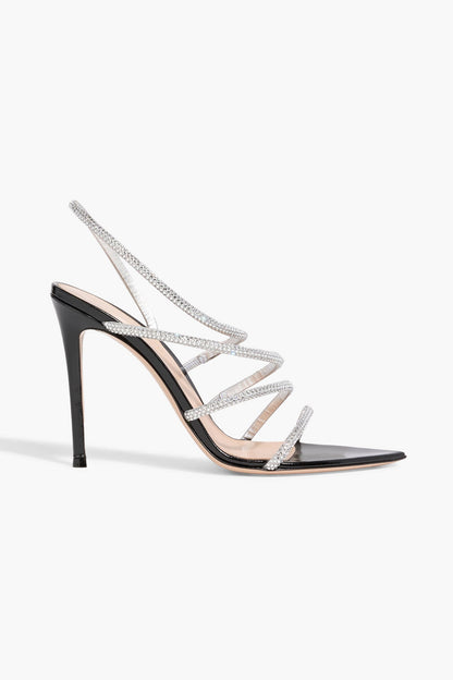 Gianvito Rossi Crystal Ettie 105 Embellished Leather Slingback Sandals Black Women's