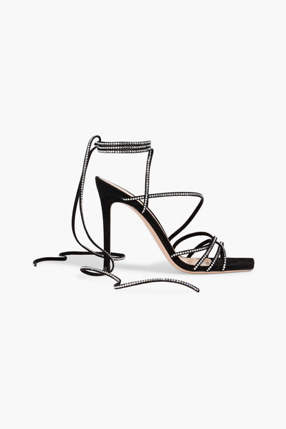 Gianvito Rossi 105 Crystal-Embellished Suede Sandals Black Women's