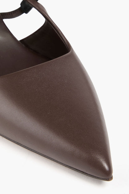Brunello Cucinelli Bead-Embellished Leather Slingback Pumps Chocolate Women's