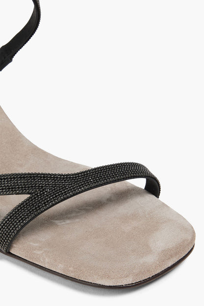 Brunello Cucinelli Bead-Embellished Suede Sandals Charcoal Women's