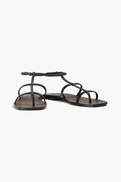 Brunello Cucinelli Bead-Embellished Leather Sandals Black Women's