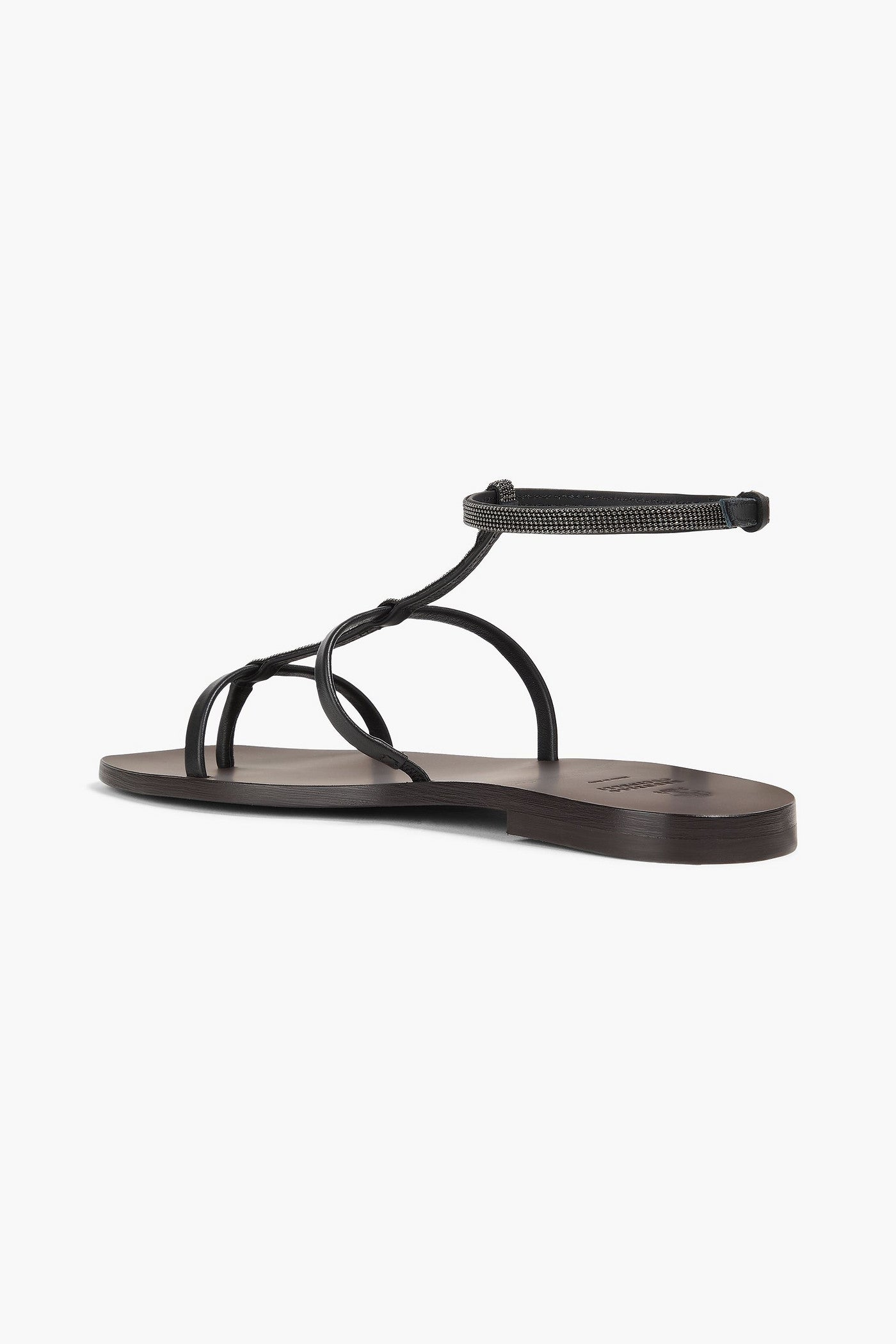 Brunello Cucinelli Bead-Embellished Leather Sandals Black Women's