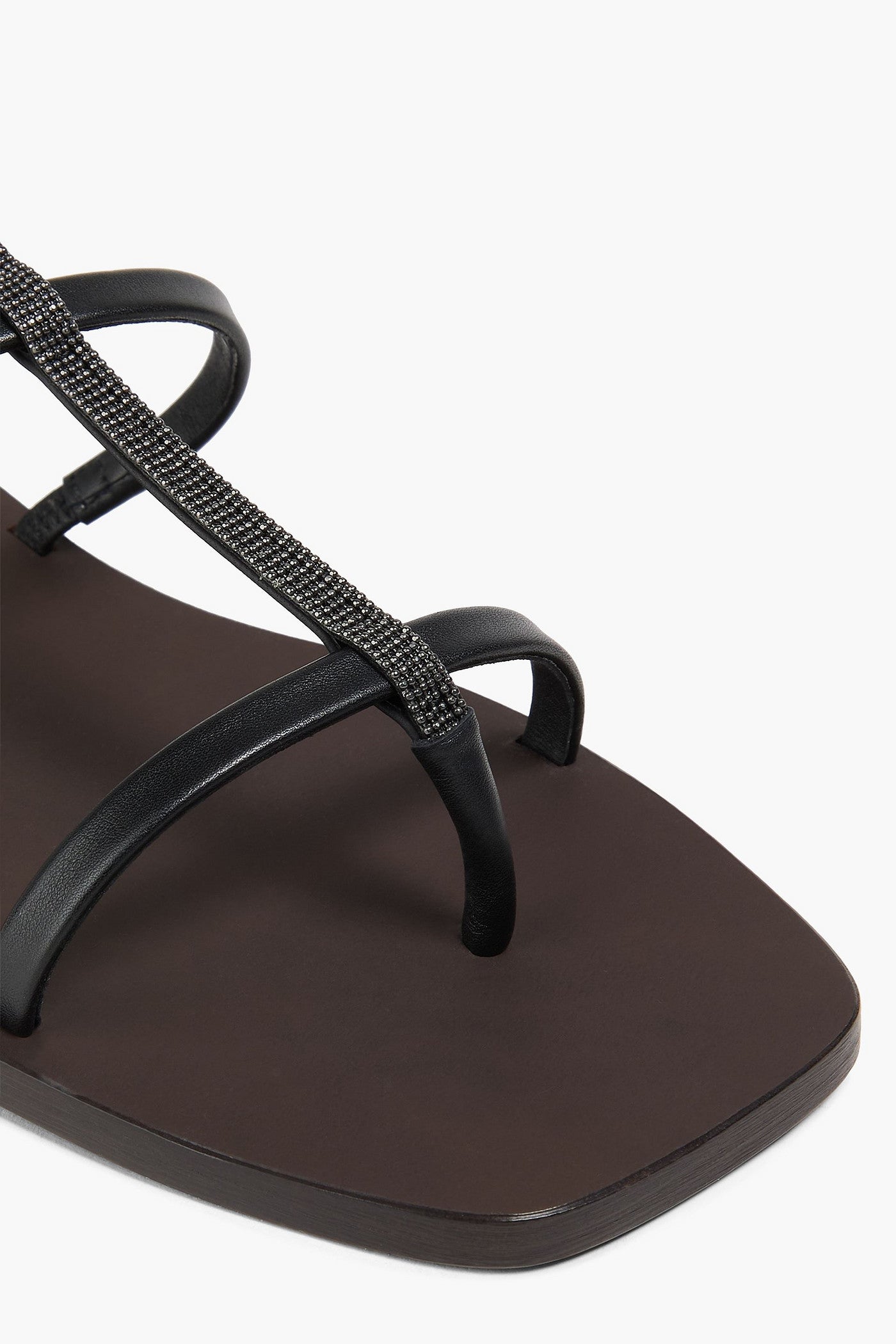 Brunello Cucinelli Bead-Embellished Leather Sandals Black Women's
