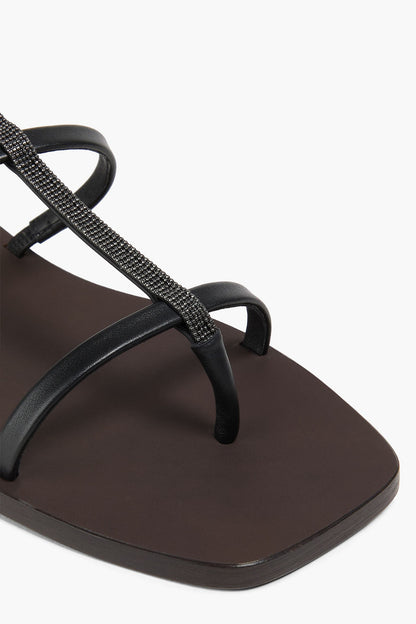 Brunello Cucinelli Bead-Embellished Leather Sandals Black Women's