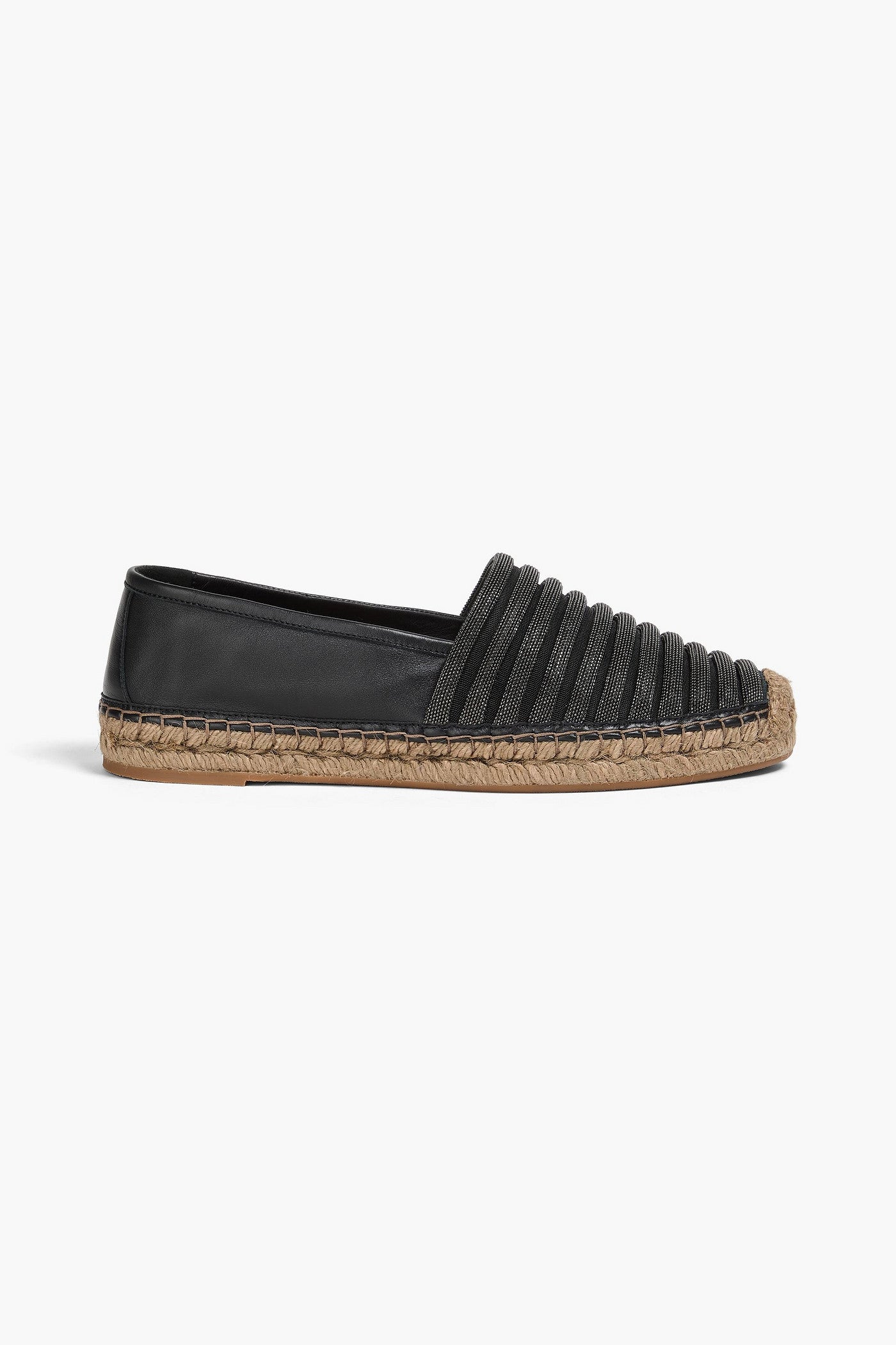 Brunello Cucinelli Bead-Embellished Leather Espadrilles Black Women's