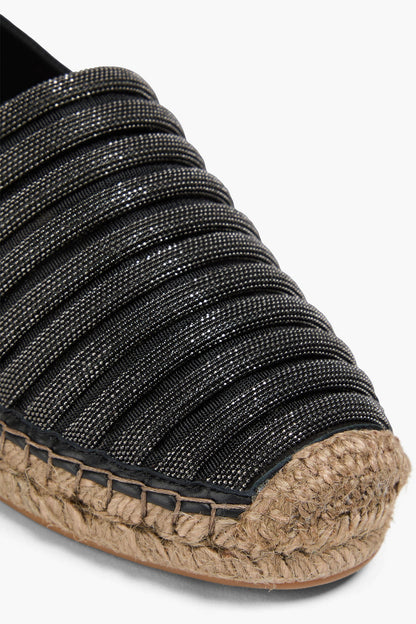 Brunello Cucinelli Bead-Embellished Leather Espadrilles Black Women's