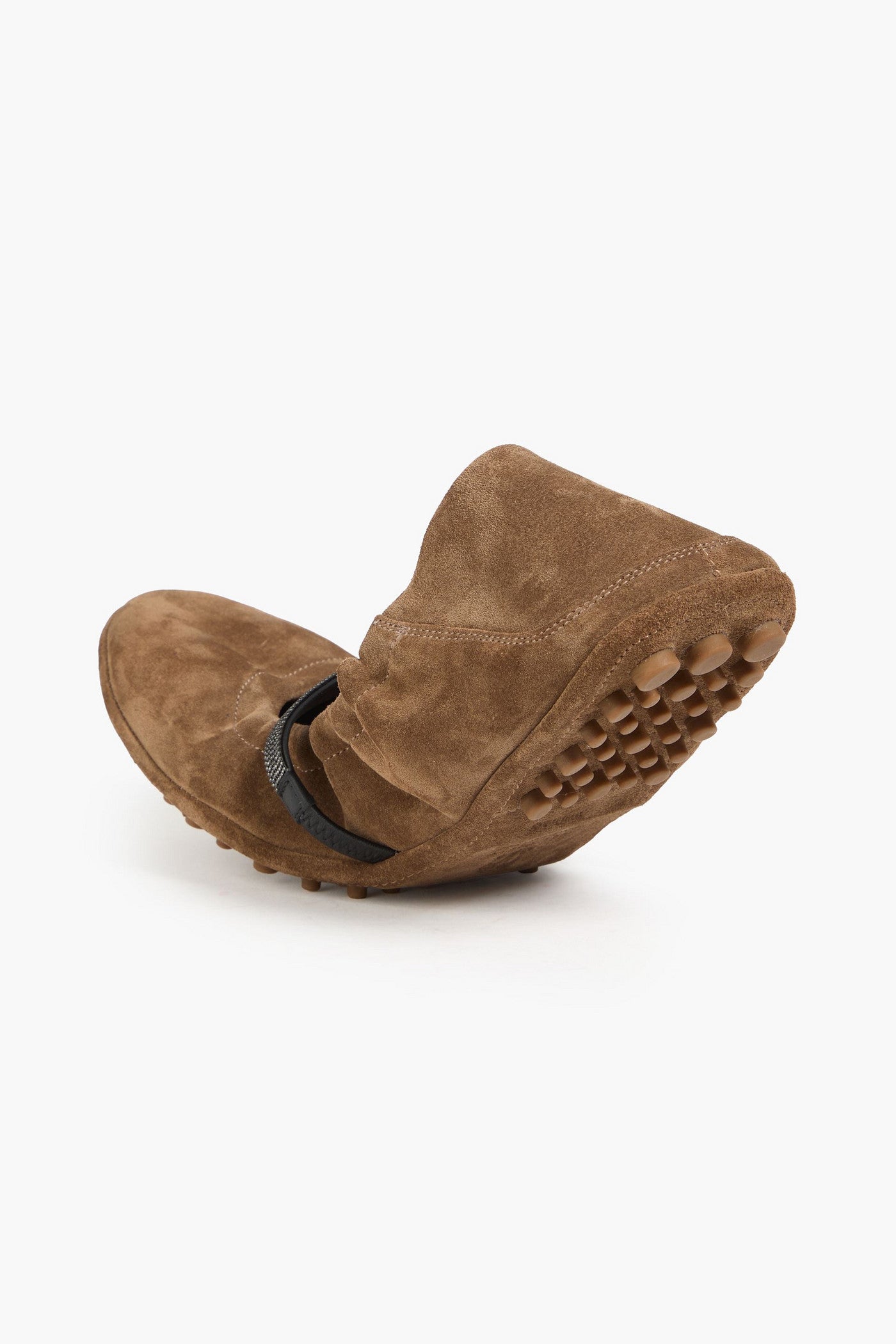 Brunello Cucinelli Bead-Embellished Suede Mary Jane Flats Light Brown Women's