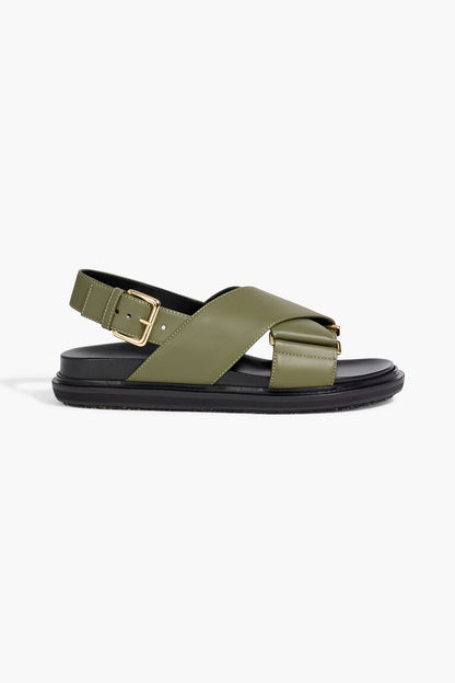 Marni Fussbett Leather Slingback Sandals Army Green Women's
