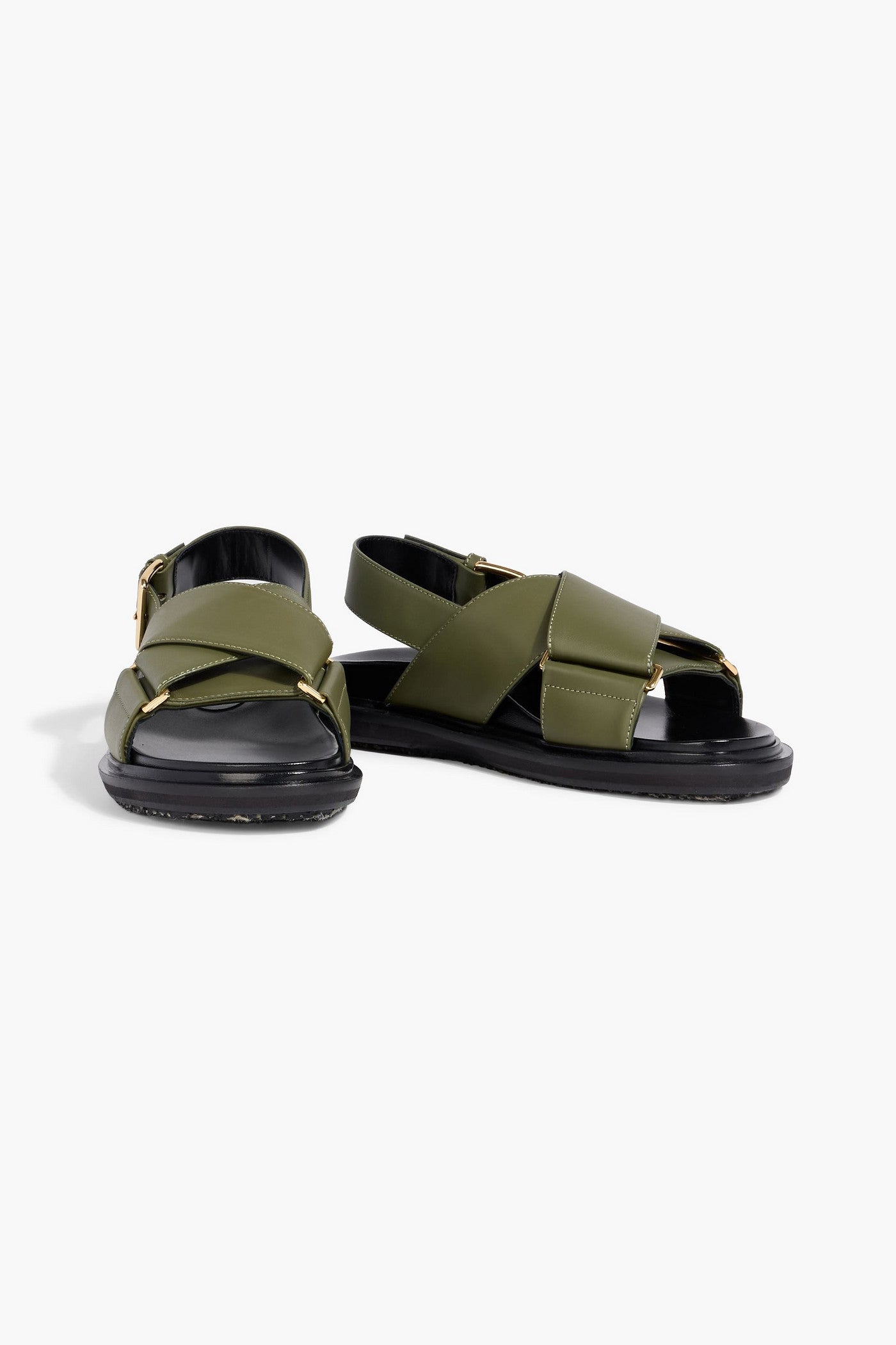 Marni Fussbett Leather Slingback Sandals Army Green Women's