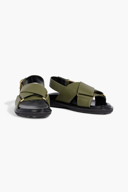 Marni Fussbett Leather Slingback Sandals Army Green Women's