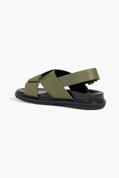 Marni Fussbett Leather Slingback Sandals Army Green Women's