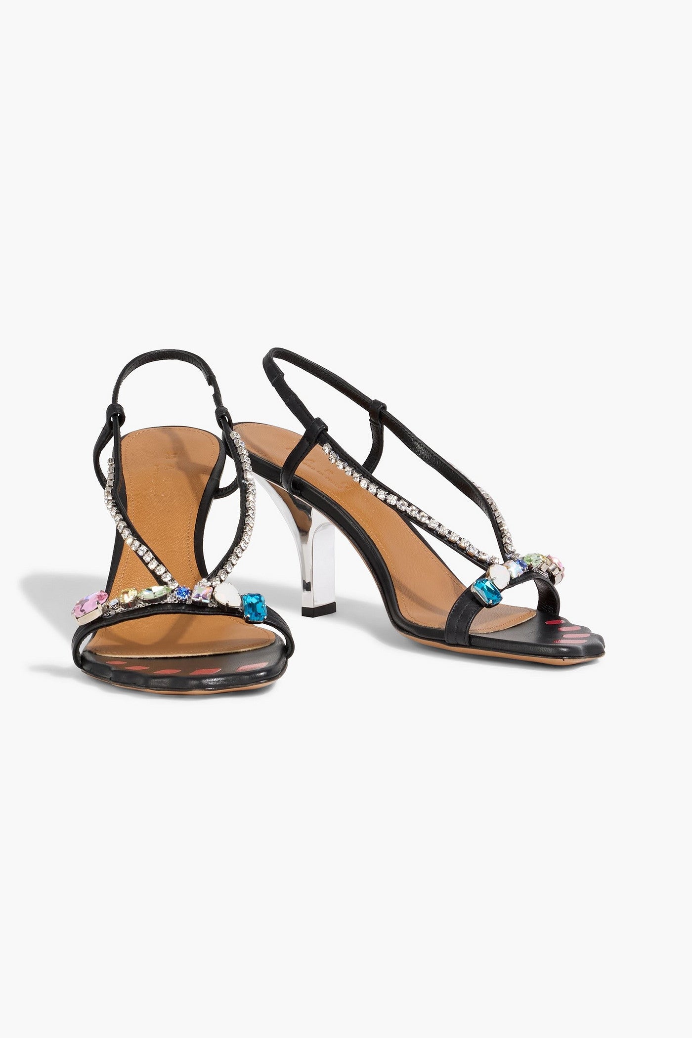 Marni Crystal-Embellished Leather Slingback Sandals Black Women's