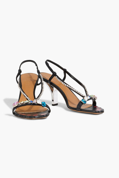 Marni Crystal-Embellished Leather Slingback Sandals Black Women's