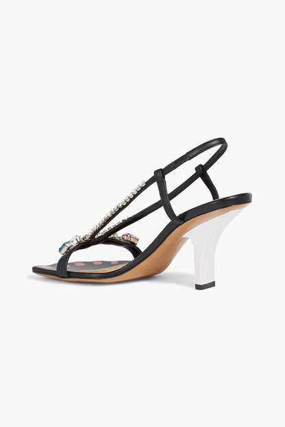 Marni Crystal-Embellished Leather Slingback Sandals Black Women's