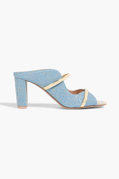 Malone Souliers Norah Metallic Embroidered Denim Mules Light Denim Women's