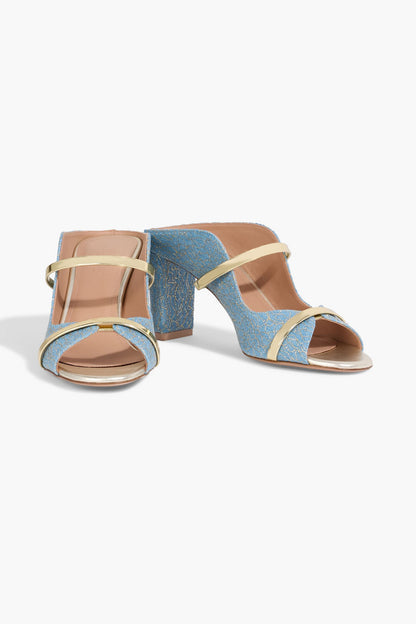 Malone Souliers Norah Metallic Embroidered Denim Mules Light Denim Women's