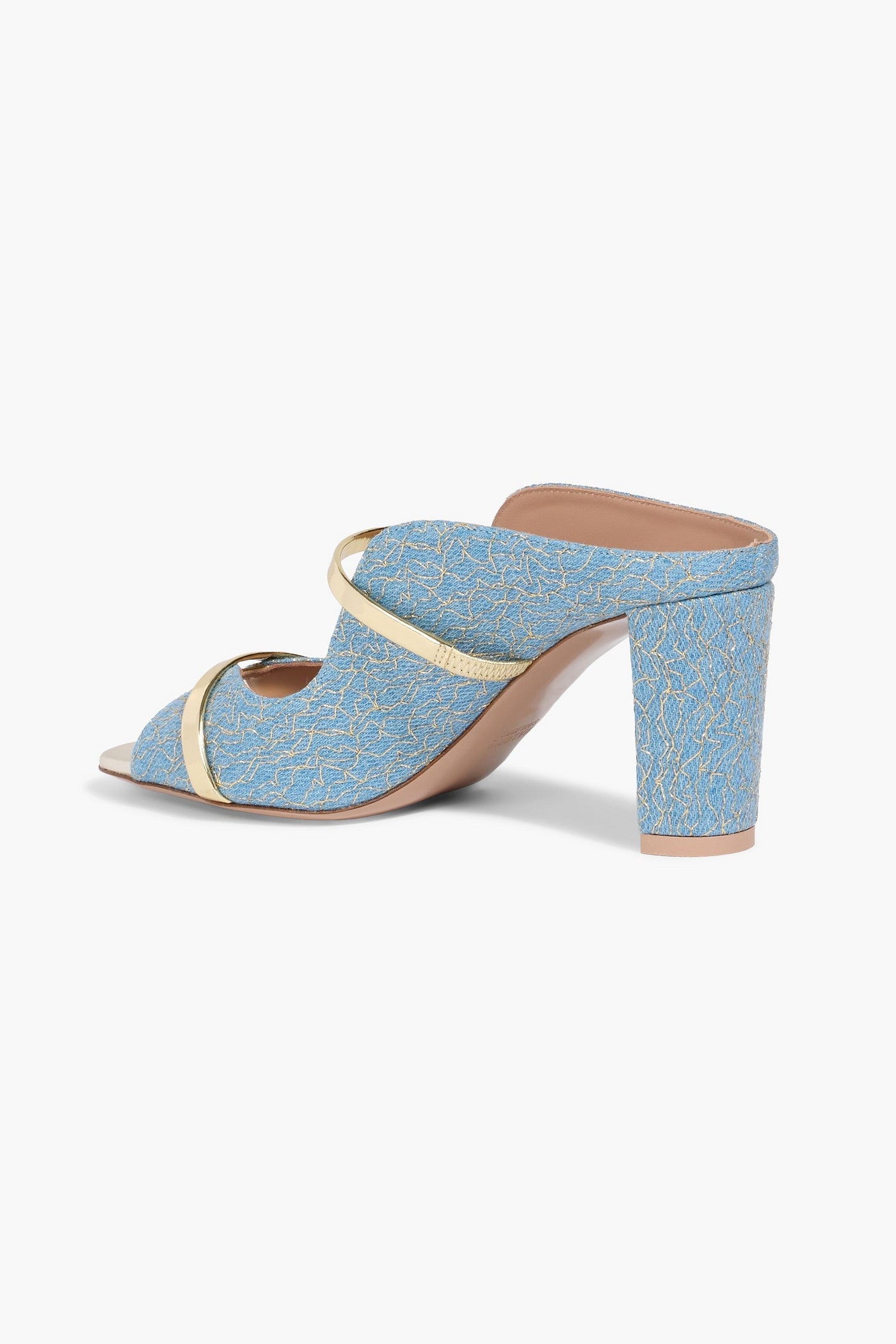 Malone Souliers Norah Metallic Embroidered Denim Mules Light Denim Women's