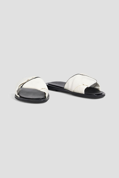 Loulou De Saison Noa Leather-Trimmed Faille Slides Off-White Women's