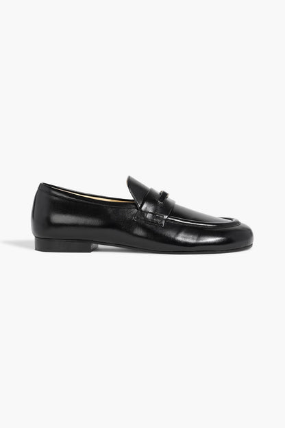 Proenza Schouler Mini Monogram Embellished Glossed-Leather Loafers Black Women's