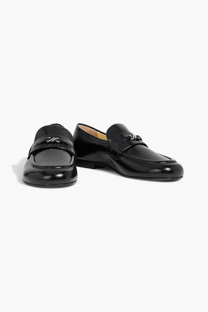 Proenza Schouler Mini Monogram Embellished Glossed-Leather Loafers Black Women's