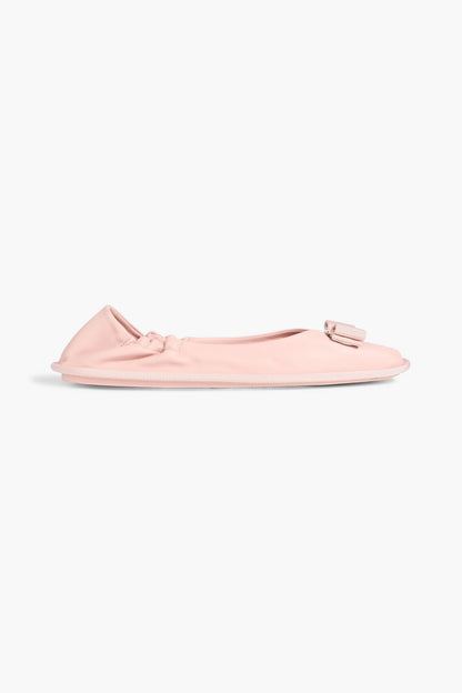 Ferragamo Varina Bow-Detailed Leather Ballet Flats Pastel Pink Women's
