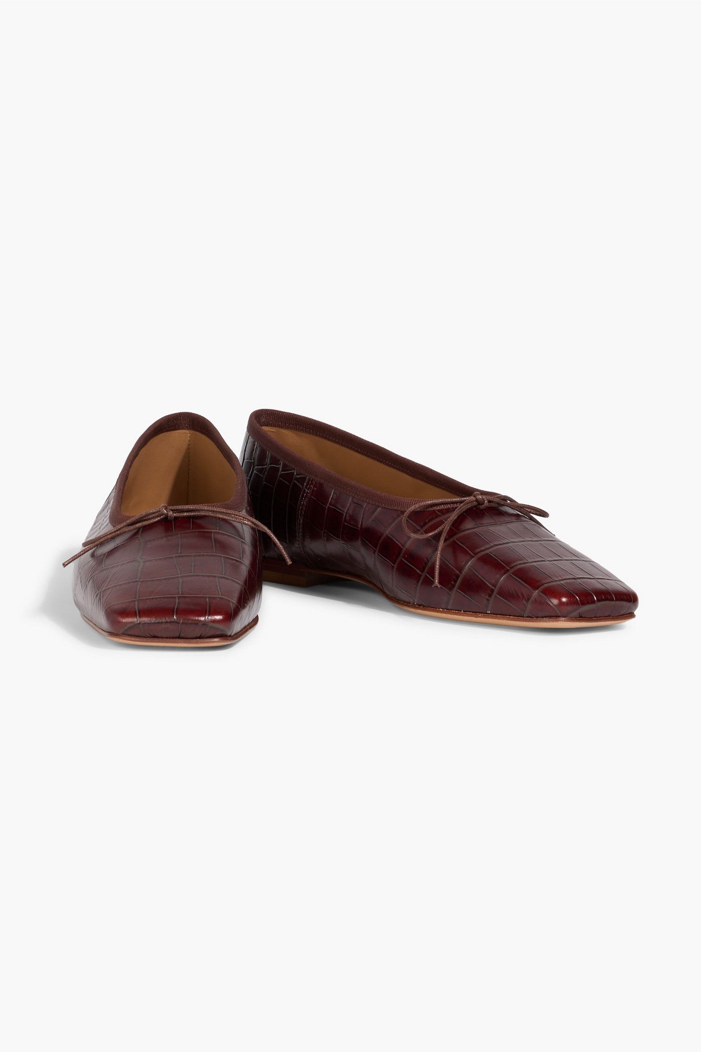 Mansur Gavriel Croc-Effect Leather Ballet Flats Chocolate Women's