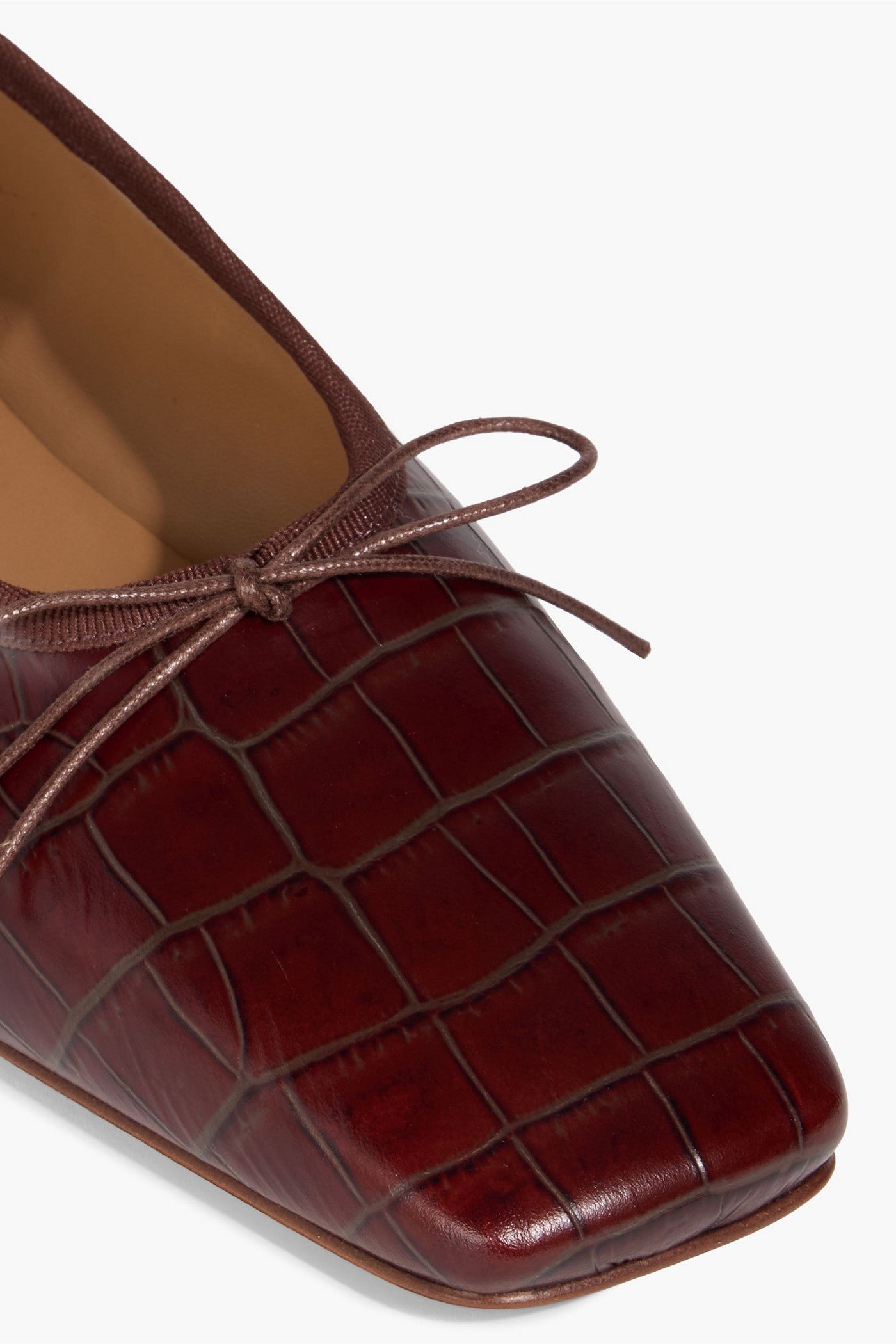 Mansur Gavriel Croc-Effect Leather Ballet Flats Chocolate Women's