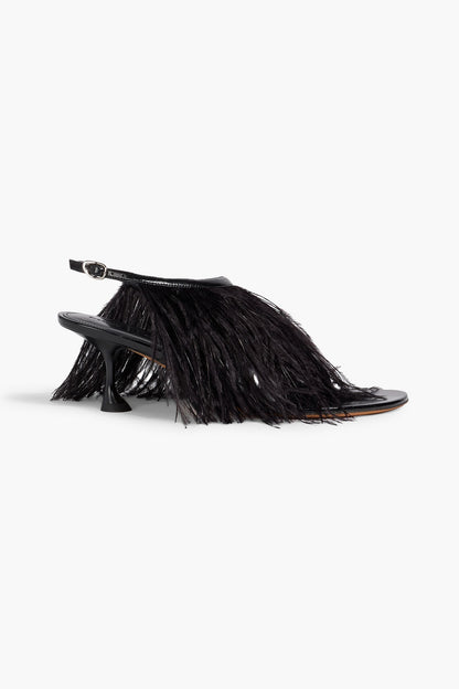 Proenza Schouler Feather-Embellished Leather Sandals Black Women's