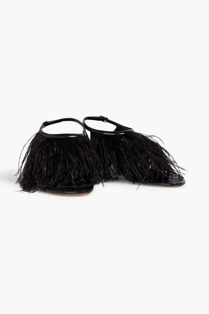 Proenza Schouler Feather-Embellished Leather Sandals Black Women's