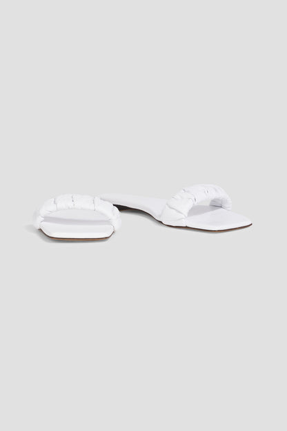 Tibi Jordan Ruched Leather Sandals White Women's