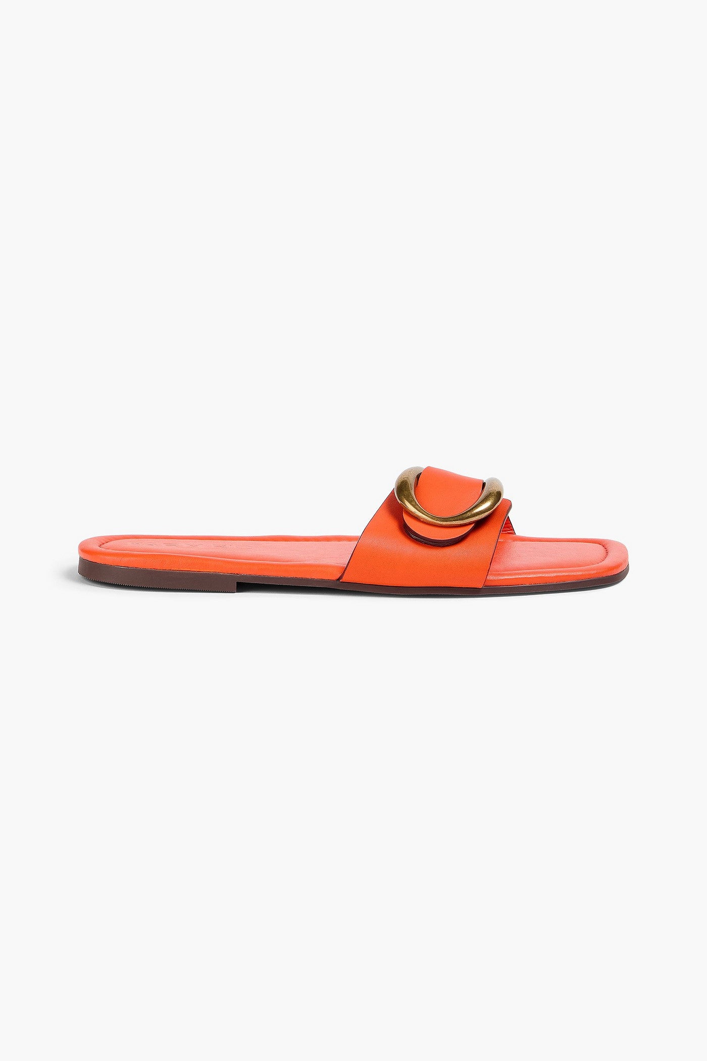 Farm Rio Buckled Leather Slides Orange Women's