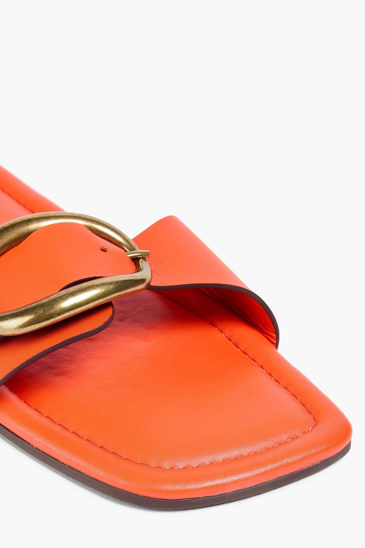 Farm Rio Buckled Leather Slides Orange Women's
