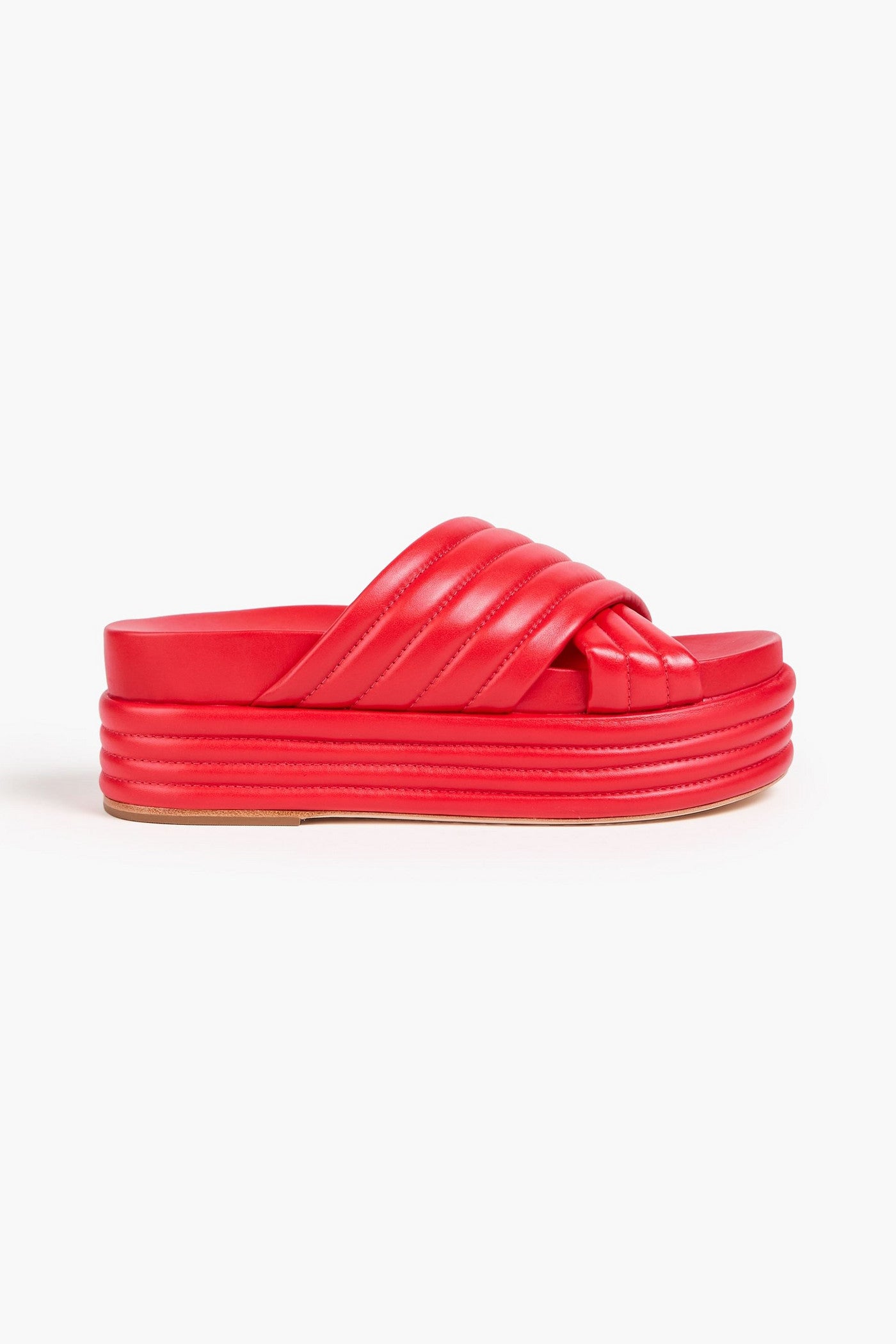 Farm Rio Quilted Leather Platform Sandals Tomato Red Women's