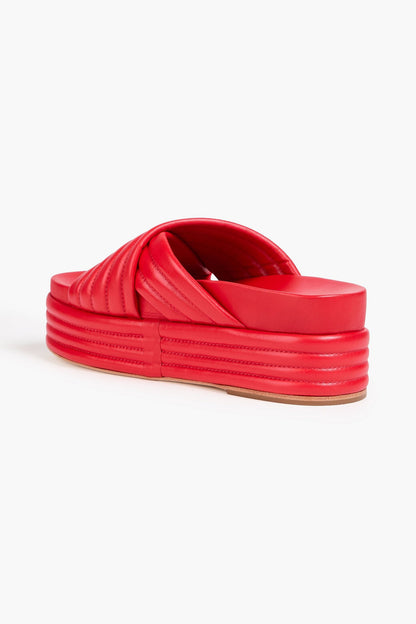 Farm Rio Quilted Leather Platform Sandals Tomato Red Women's