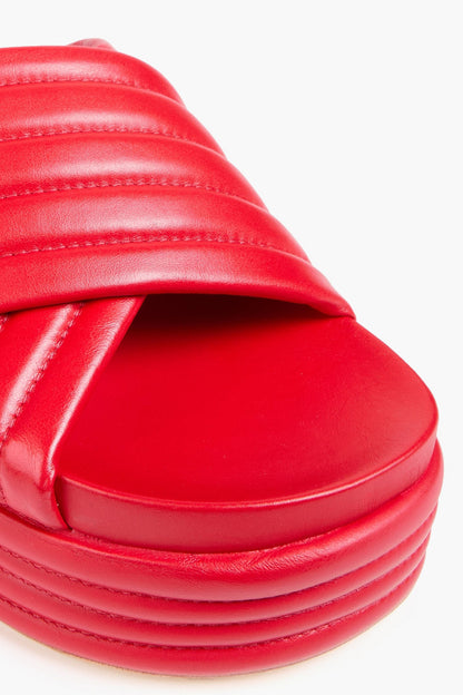 Farm Rio Quilted Leather Platform Sandals Tomato Red Women's